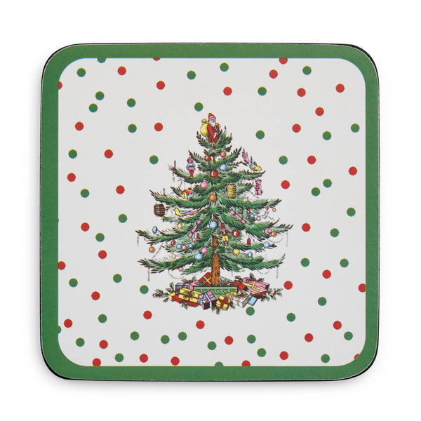 Christmas Tree Polka Dot Coasters Set of 6