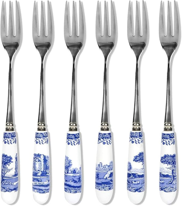 Blue Italian Pastry Fork Set of 6