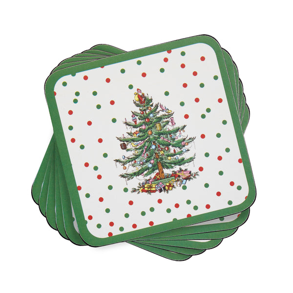 Christmas Tree Polka Dot Coasters Set of 6