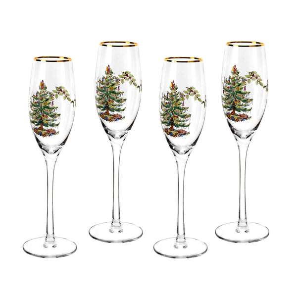 Christmas Tree Champagne Flutes Set of 4